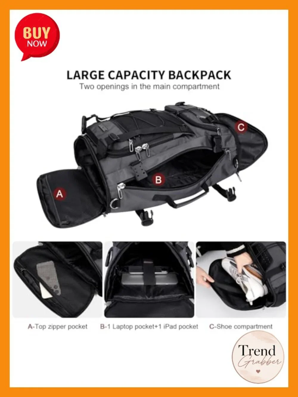 Travel Backpack for Men Convertible Carry On Bag Nylon Laptop Backpack Fits 17